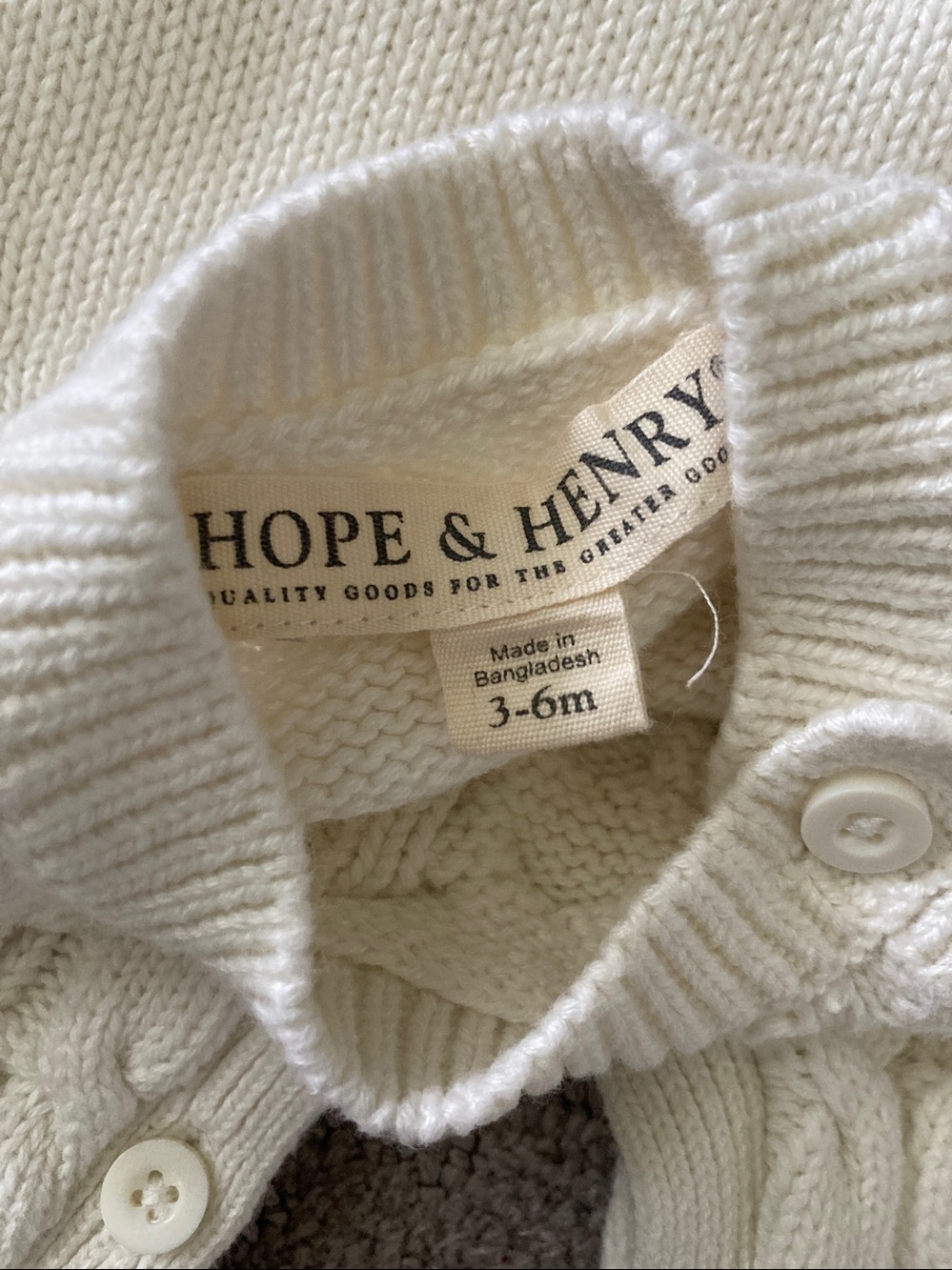Hope & Henry white cable-knit romper, 3-6M. - Picture 3 of 5